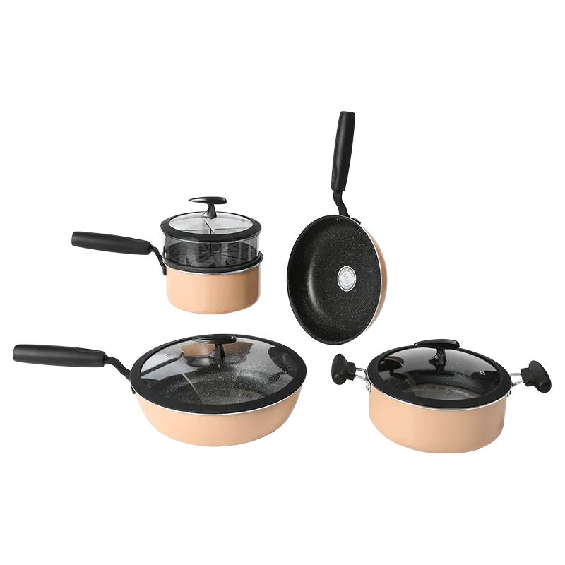 JX-PST31 8-piece non-stick marble coating pressed cookware set