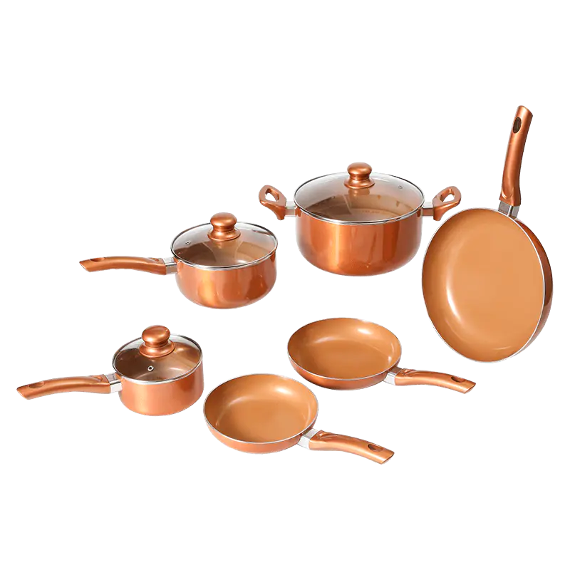 JX-PST50 9-piece BPA-free ceramic coating aluminum nonstick cookware set with bakelite handles