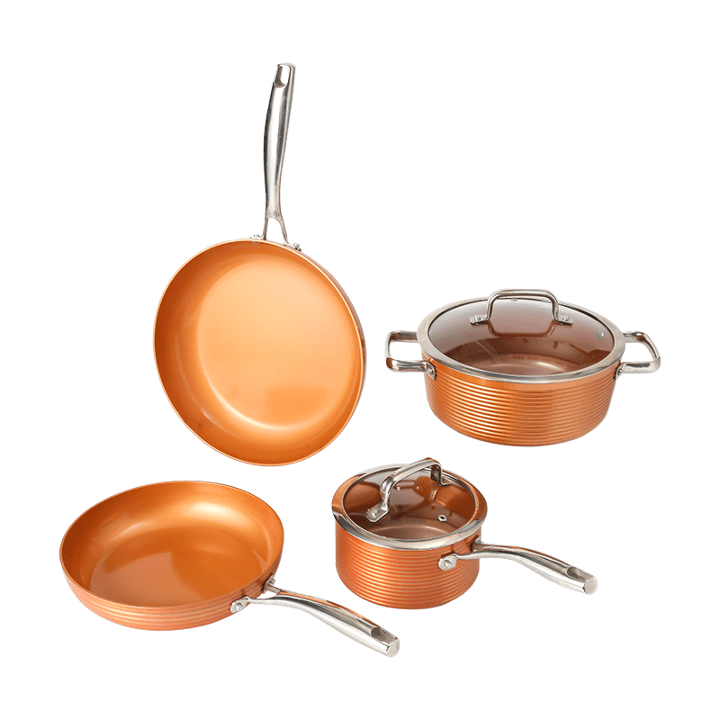 JX-PST51 6-piece aluminum body with ceramic coating nonstick cookware set with stainless steel handles