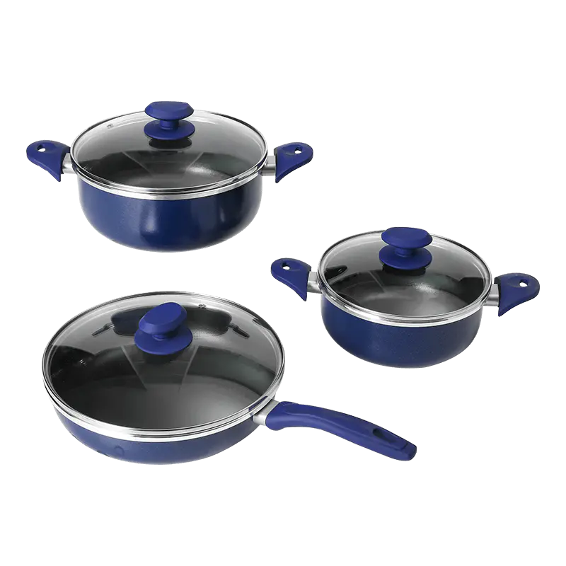 JX-PST53 6-piece bakelite handles aluminum body with non-stick coating pressed cookware set