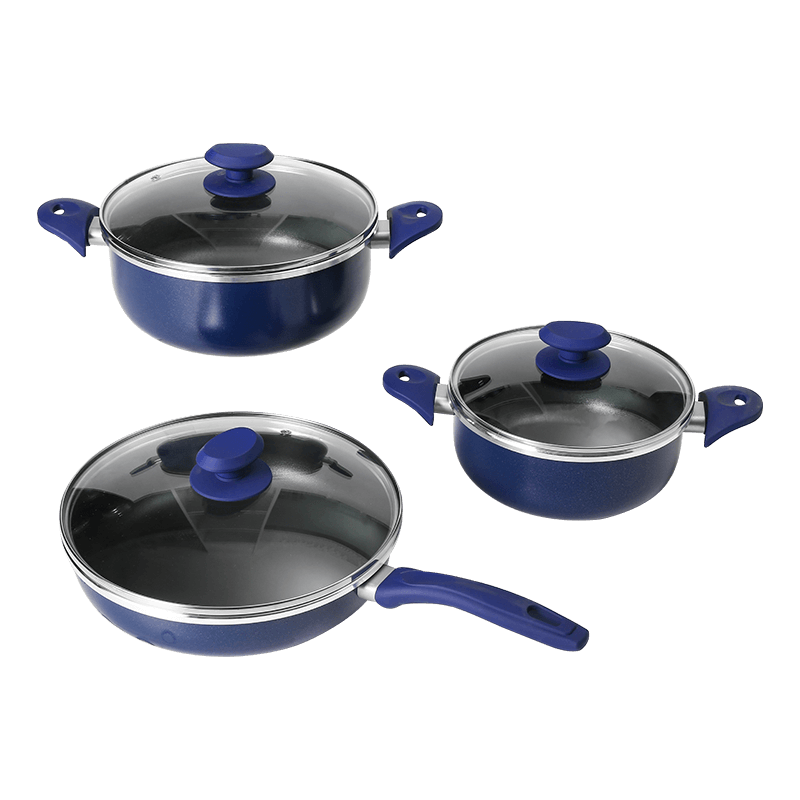 JX-PST53 6-piece bakelite handles aluminum body with non-stick coating pressed cookware set